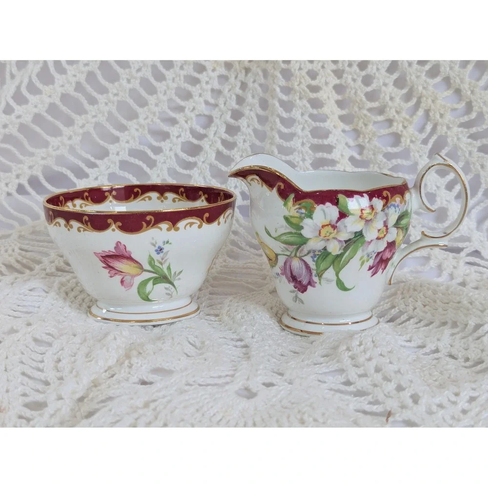 Bell China Narcissus Creamer Sugar Bowl Set Fine Bone China Made in England